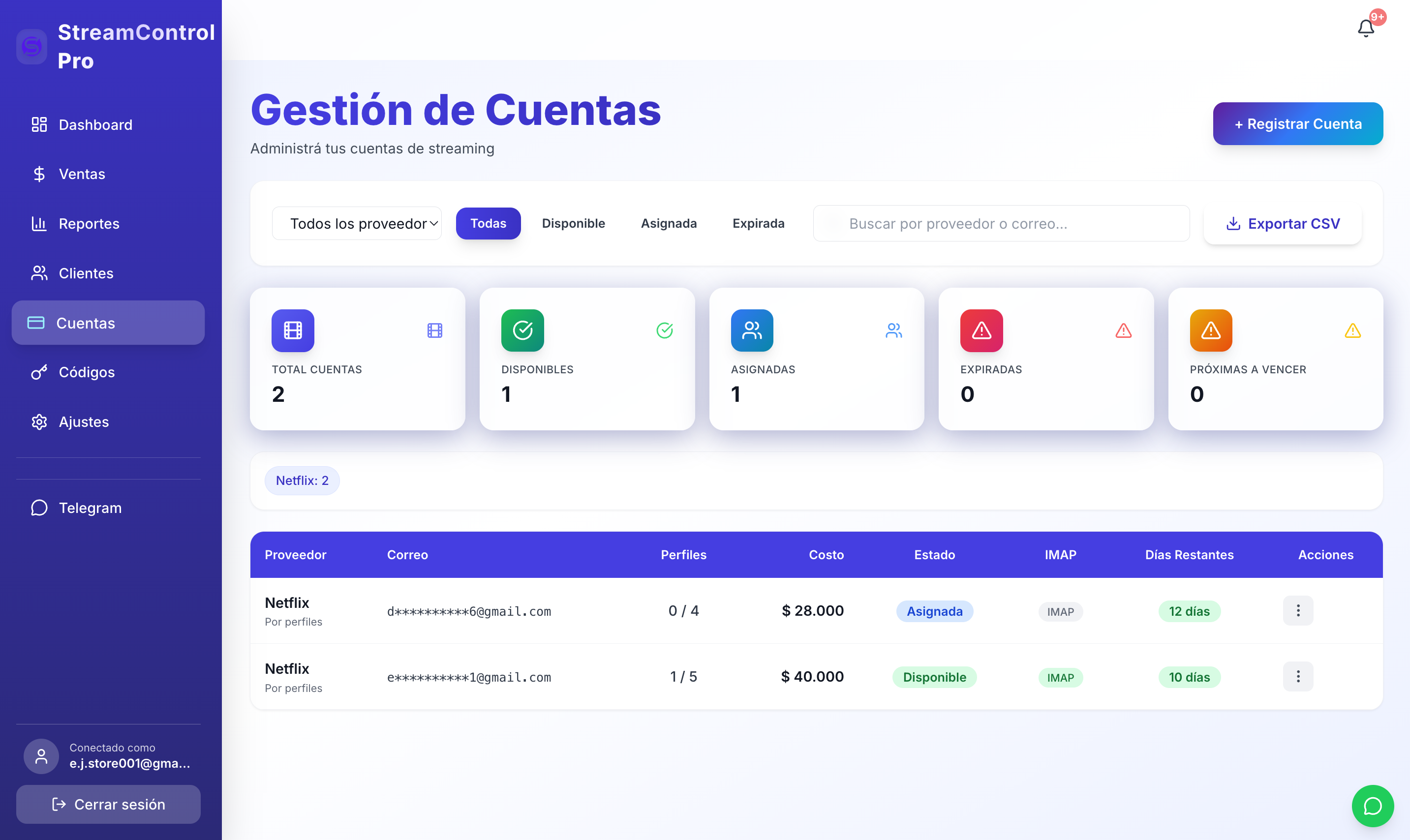 Gestión de Cuentas